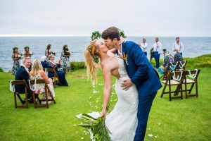 small wedding kissing after ceremony