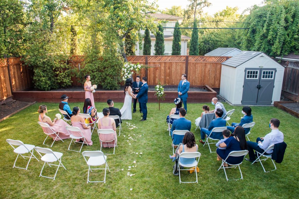 eloping couple at San Diego social distance backyard wedding